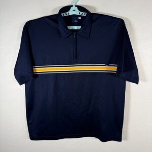 Vintage No Fear Zip Polo Shirt Mens XL Navy Blue Yellow Stripe‎ Y2K Skater